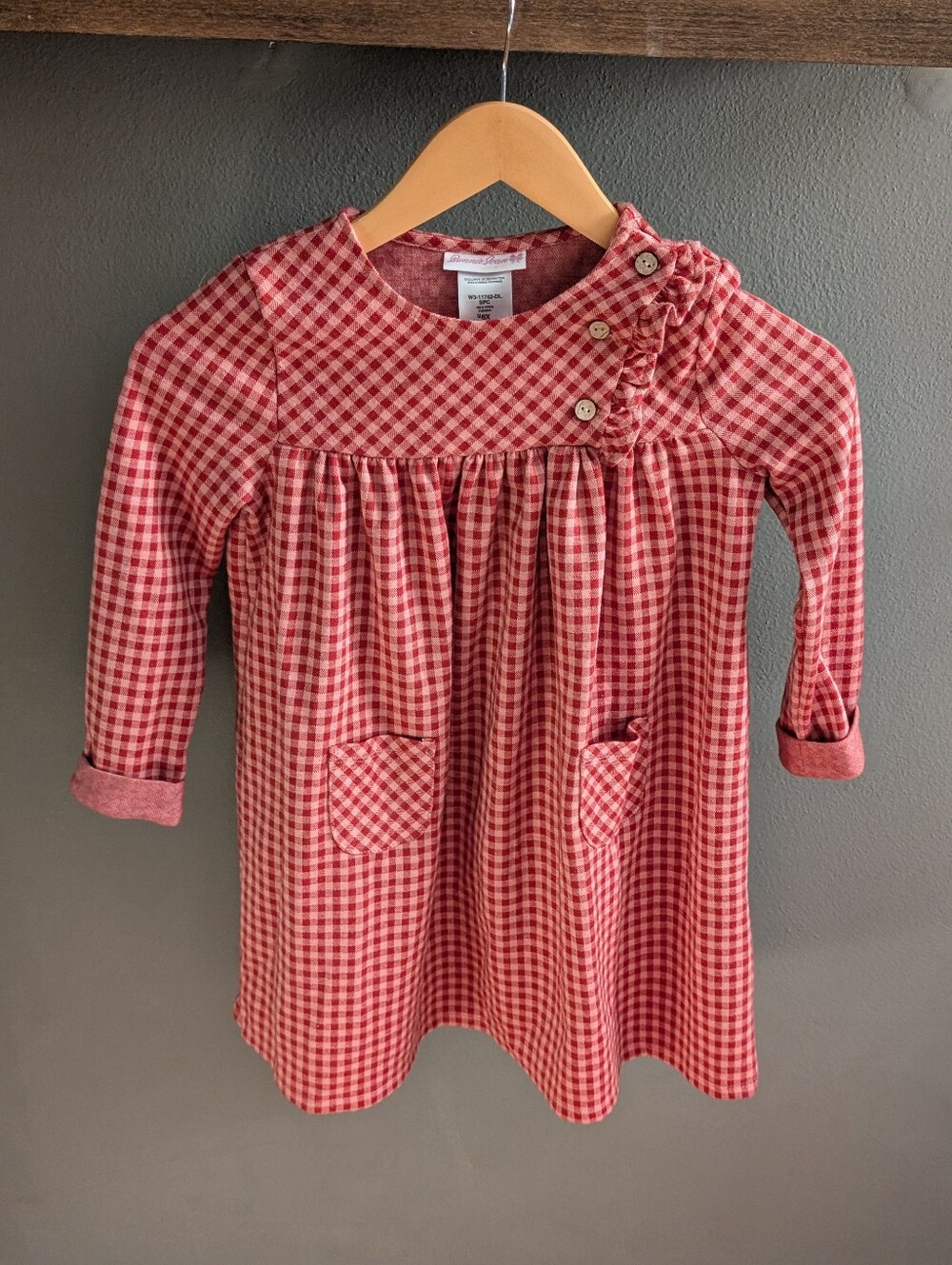 Bonnie Jean Red Check Plaid Knit Stretch Dress Size 6X Fall Holiday Girls